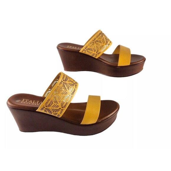 Italian Shoe Makers Women’s Sandals Yellow Size 8 Platform Wedge Italy Straps - Picture 9 of 9